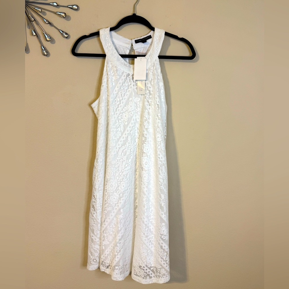 Flowing Three Pink Hearts White Lace Sleeveless Fully Lined Dress NWT - Picture 4 of 7